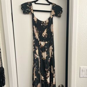 Auguste The Label Floral Smocked Dress in Black and Cream